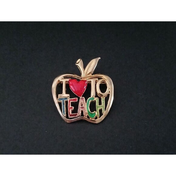 Unbranded Jewelry - I Love To Teach Gold-Tone Apple Shape Metal Pin Brooch Gift for Teacher 1.5 inch